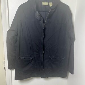 Blassport Petite Black Cotton Utility Jacket Hooded Zip Front Pockets PL